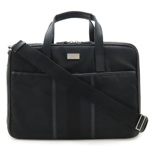 Gucci Logo Plate Business Bag Briefcase Document Purse 2-Way Shoulder Bag Nylon